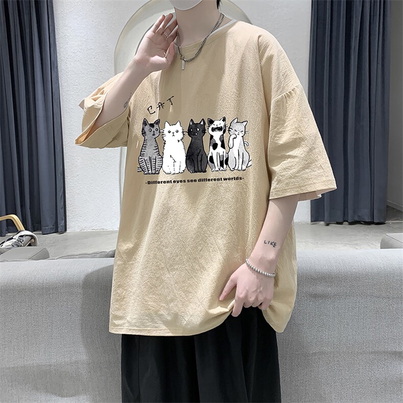YT26100-P30亚短袖t恤男大码五分袖男宽松七分袖港风模特,男装T恤,电商A040