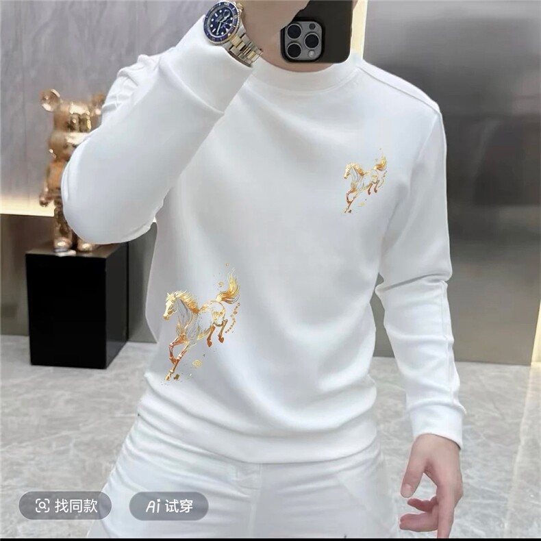 印花秋冬卫衣男美式春秋季新款圆领宽松上衣chic港风潮流打底衫,男装T恤,星座715-4
