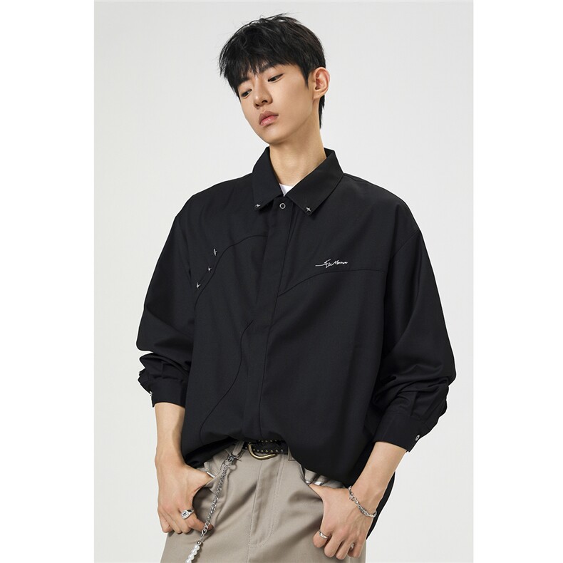 无影墙金属星星点缀立体裁剪大码M-5XL长袖衬衫男CS78078P49控88，男装衬衫，星座227-7