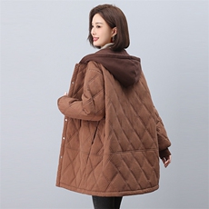 时尚保暖女式中长款棉服冬季加绒夹棉外套显瘦修身大码女装，女装棉衣/棉服，悦见她