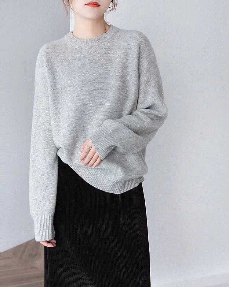 女圆领桂花针宽松秋冬新款加厚套头毛衣打底针织衫,针织衫/毛衣,半城羊绒