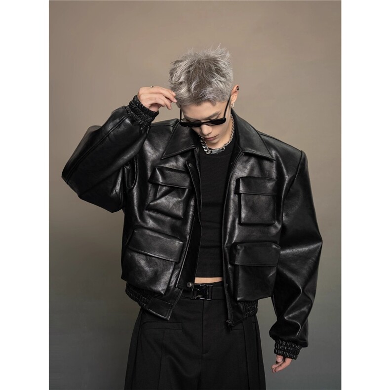 暗黑廓形短款皮夹克机车皮衣上衣外套 JK3362 特P80图片