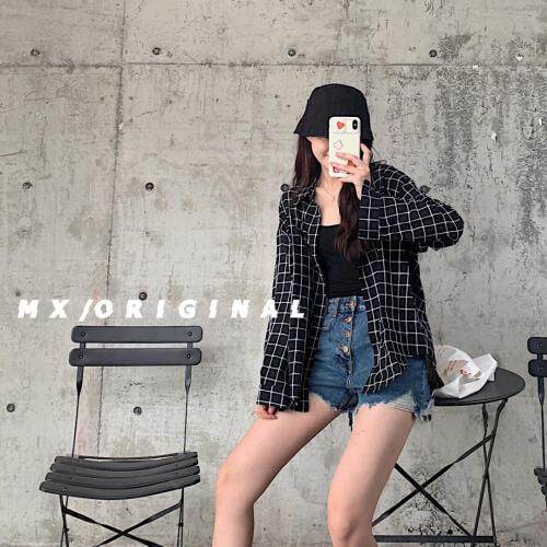 【现货】2021春-米奇联名款暗格纹衬衫，女装衬衫，墨写