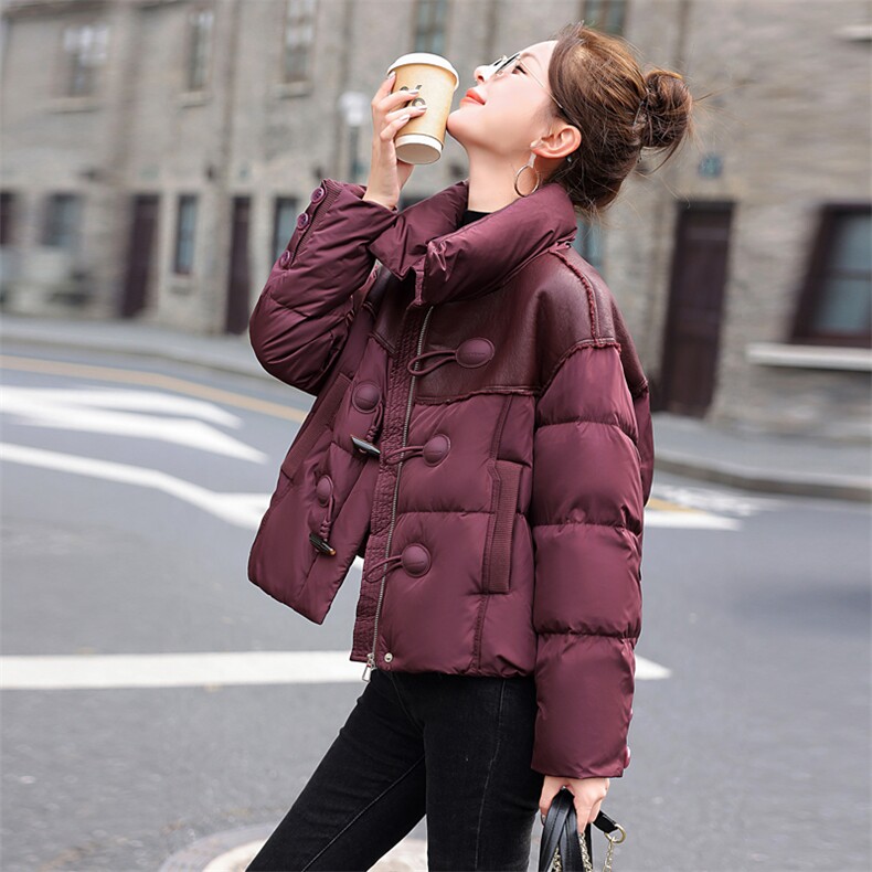 重工PU蛋白皮拼接加厚羽绒服外套女装2025冬季新款女宽松减龄上衣,女装羽绒服,意芙