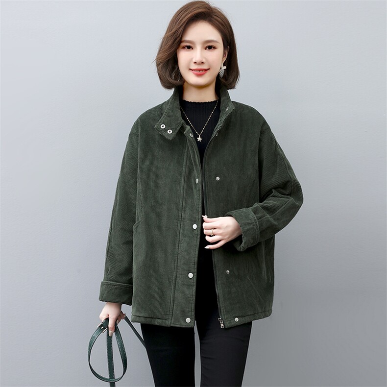 灯芯绒夹棉外套女2022新款冬季中年妈妈立领短款棉衣棉服,女装棉衣/棉服,忆绮罗