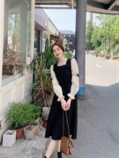 【现货】秋冬新款蝴蝶结淑女风连衣裙，女装连衣裙，芷炫