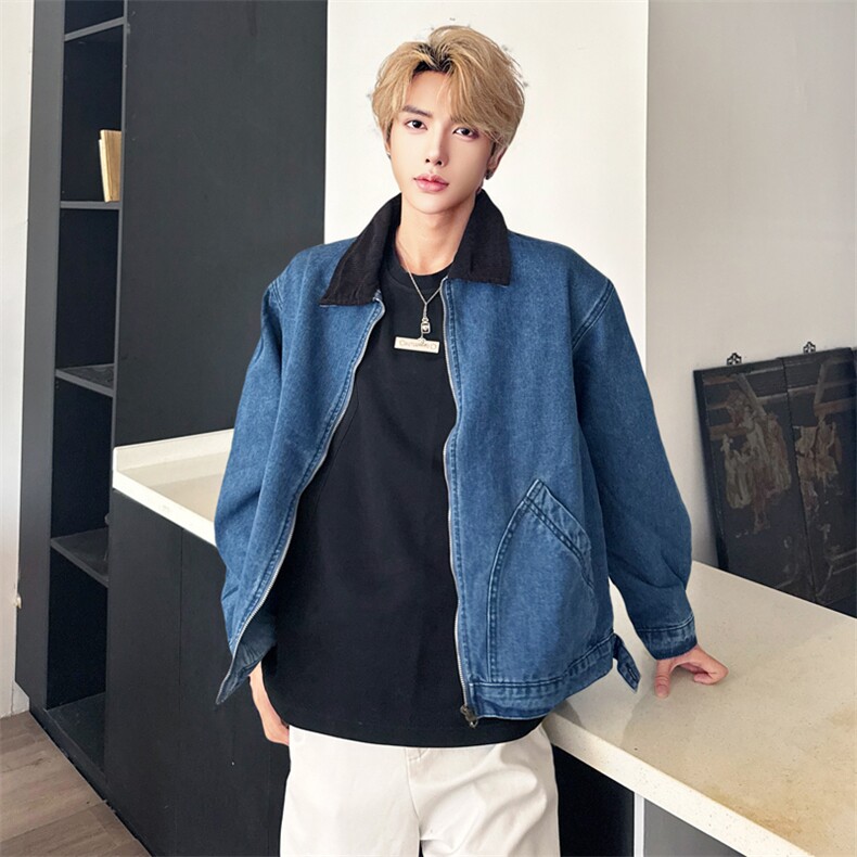 （自家图）撞色翻领水洗做旧外套女宽松情侣中性夹克6024-P65，男装夹克，星座910-5