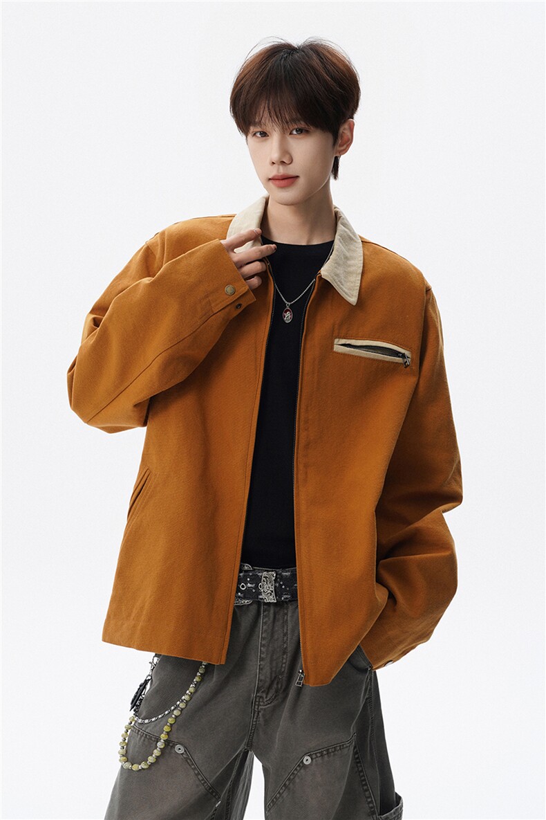 撞色水洗做旧帆布短款夹克男款vintage美式复古工装休闲外套JK003,男装夹克,电商B312
