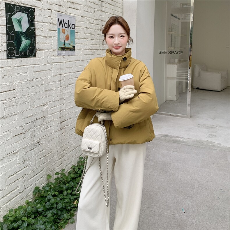 设计感宽松羽绒服女冬季短款小个子立领加厚防风保暖90白鸭绒外套,女装羽绒服,维壹
