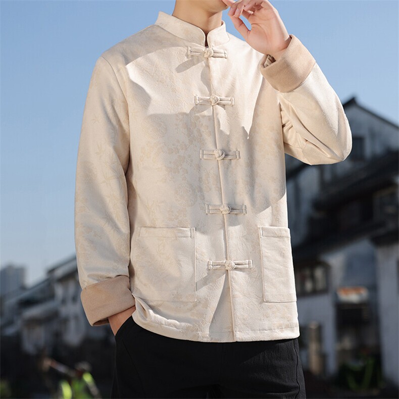 男士外套麂皮绒印花夹克盘扣立领唐装风XZ1512-2507-P85,男装夹克,星座1512