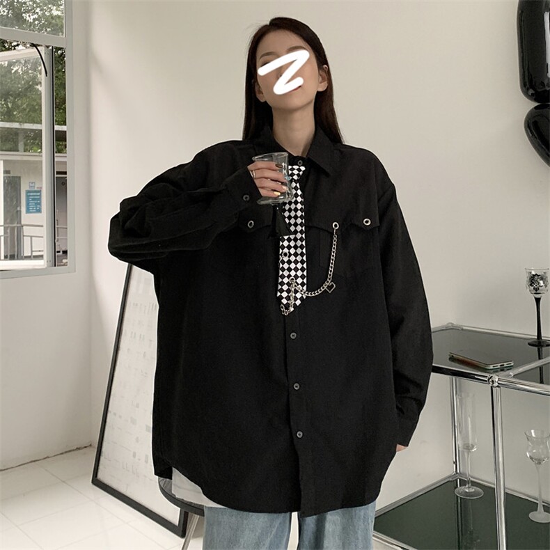 白色polo领长袖衬衣女2023春夏宽松韩版百搭纯色衬衫3069-P53,男装衬衫,星座910-1