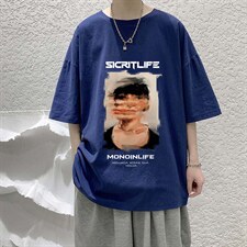 YT26213-P30亚短袖t恤男大码五分袖男宽松七分袖港风模特，男装T恤，电商A040