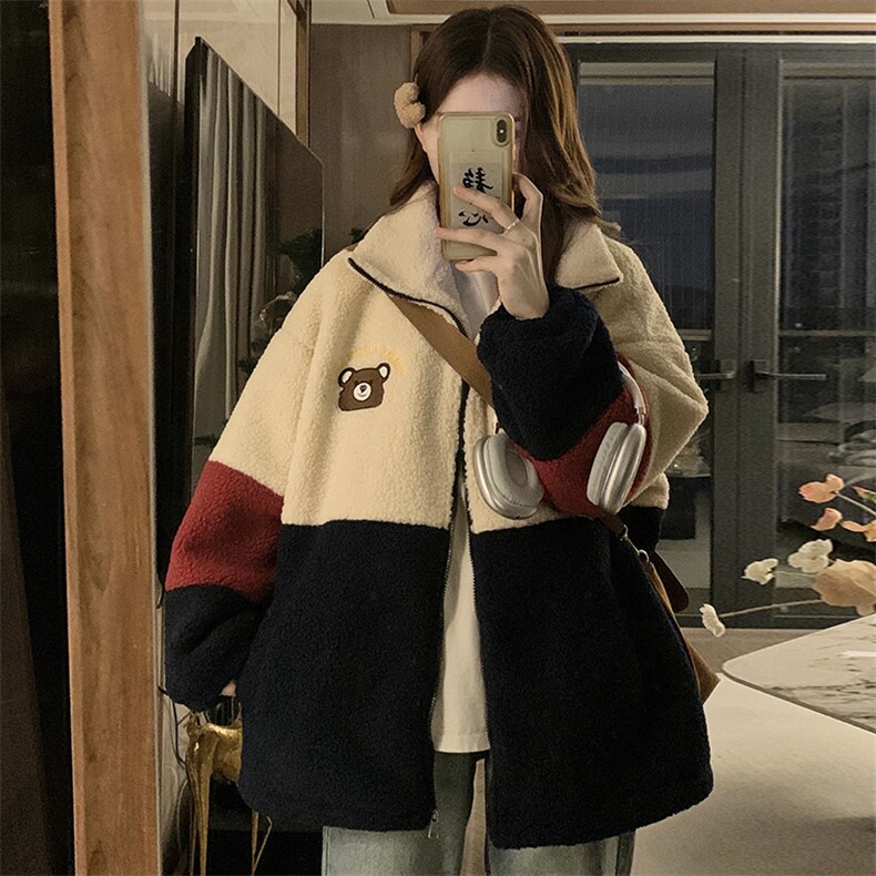 棉服女冬季23年新款韩系拼接学院风棉袄羊羔毛棉衣C487-110,男装棉衣,星座911-2(原星座613-2）
