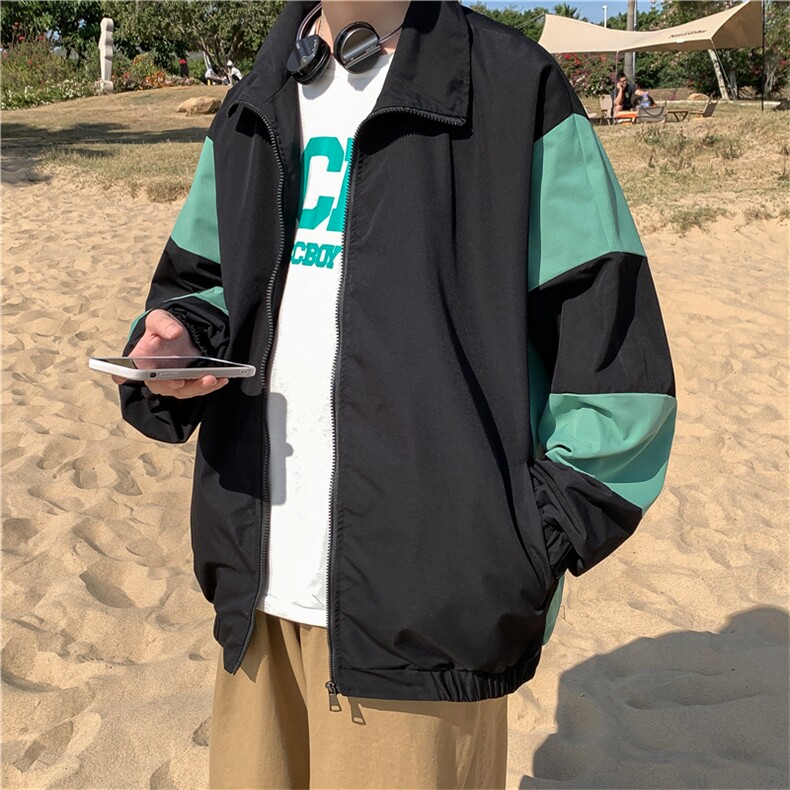 JK3013/P55秋装现货新款撞色港风夹克男女宽松外套大码潮流男上衣,男装夹克,电商A141