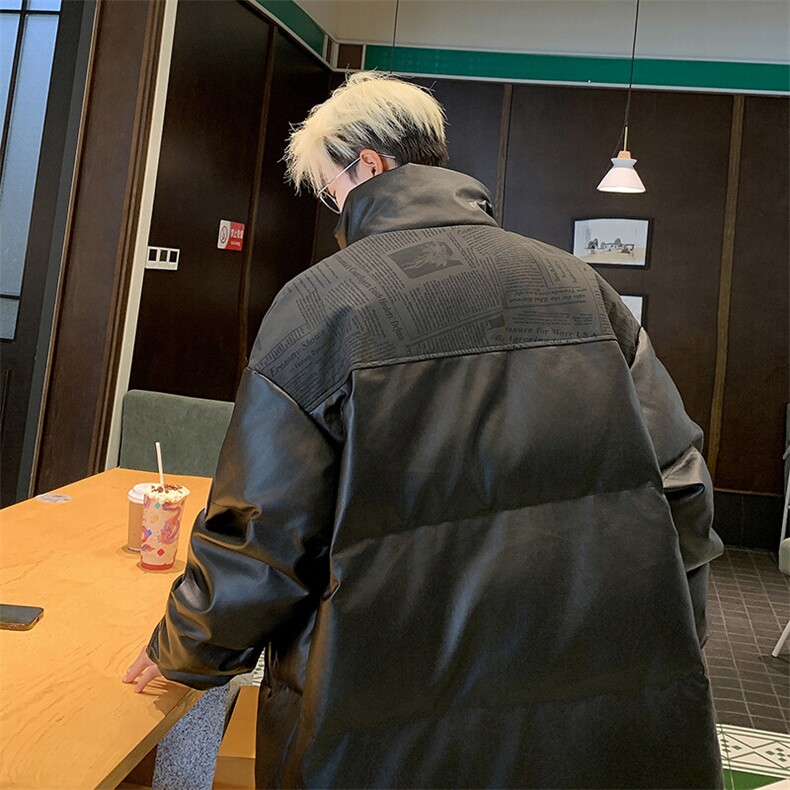 潮牌拼接PU皮保暖羽绒棉服男加厚外套M1605P100直播,男装棉衣,星座1904A-1