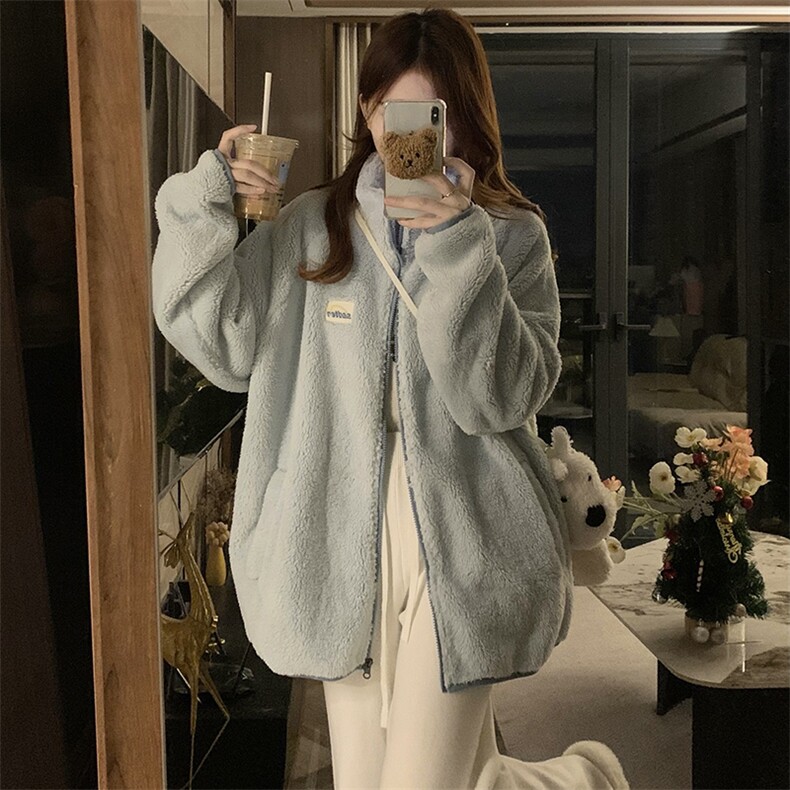 C939-P115复合羊羔毛棉衣外套新款潮宽松情侣保暖加厚毛绒棉服,男装棉衣,星座911-2(原星座613-2）