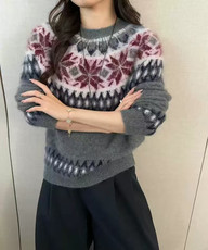 2025年秋季时尚百搭通勤简约休闲加厚八角花费尔岛，女装羊毛衫，美雪羊绒