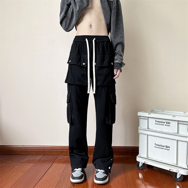 B221秋装美式ins高街小众排扣工装裤弹力休闲裤LK22052-P60控78,男装休闲裤,电商B221