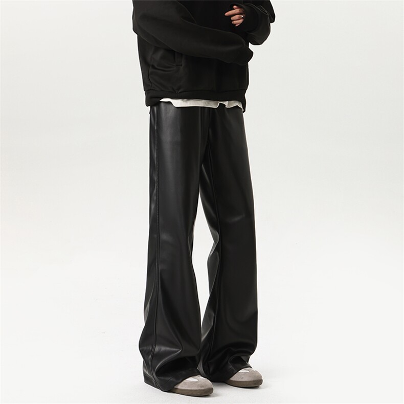 06黑色cleanfit裤子男女微喇皮裤美式高街皮裤XZ211-1-K2449-P60，男装皮裤，星座211-1