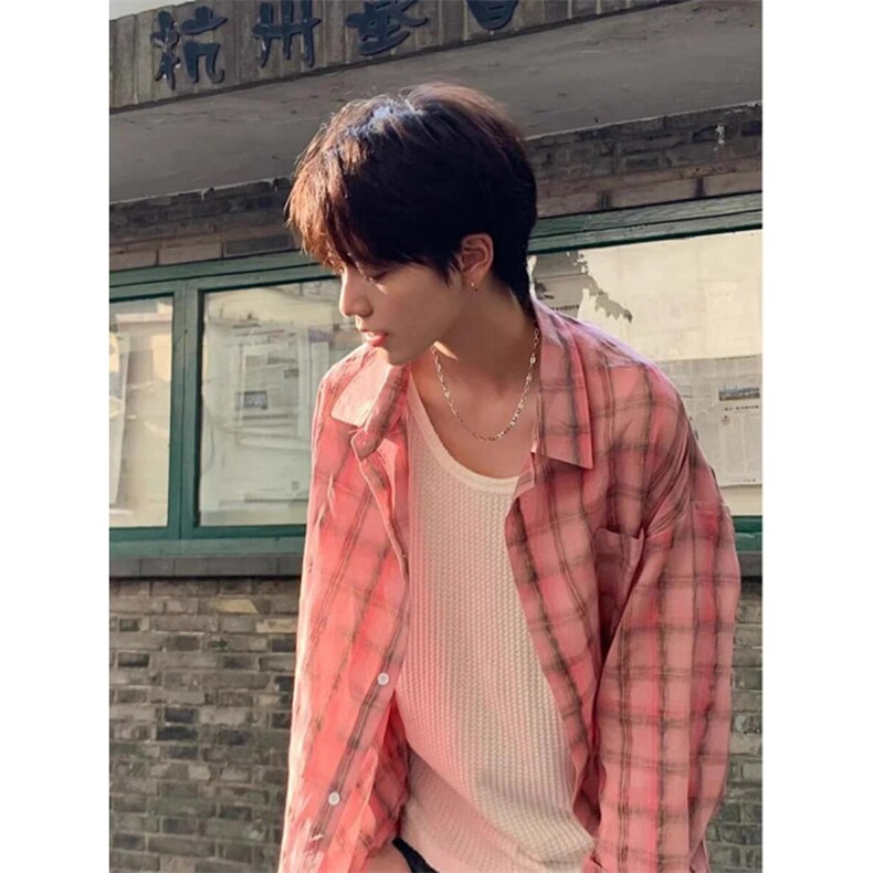 格子衬衫男女宽松痞帅长袖格纹衬衣帅气薄款防晒外套 C1142图片