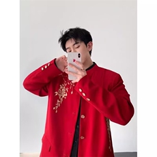 风春男女西装本命红刺绣新中式中山装西服大码S-5XLJK0034P75，男装西服套装，星座1013-1