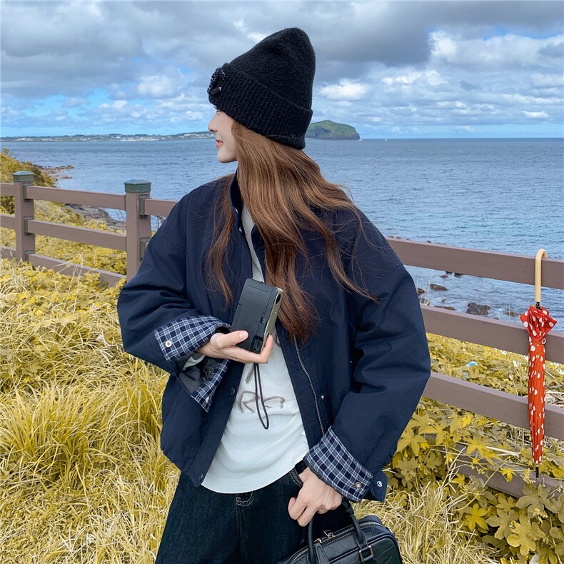 2025格子拼接加绒派克服女冬季今年流行连帽棉服加厚保暖棉衣外套,女装棉衣/棉服,2C218