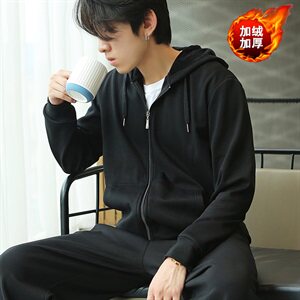 冬加绒加厚运动套装宽松开衫卫衣两件套运动服加肥大码910款图片