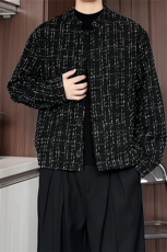 XF2623/P75春装小香风西服男短款夹克格子新中式西装痞帅立领外套，男装夹克，电商A141