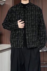 XF2623/P75春装小香风西服男短款夹克格子新中式西装痞帅立领外套图片