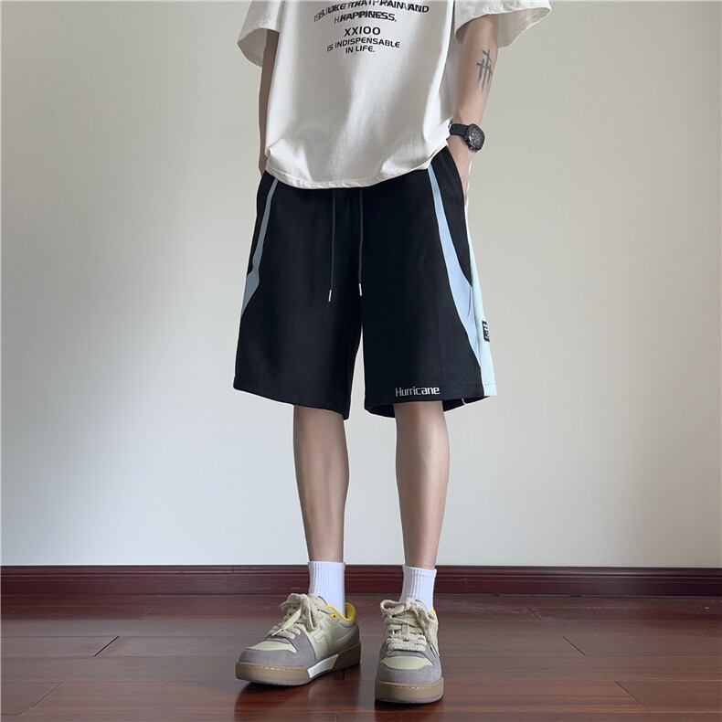 抖音品质麂皮绒拼接设计夏季新款宽松短裤B315-K24181-特P35控68,男装牛仔裤,电商B315