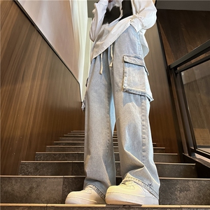 k1058-p55-控78 M-5XL 现货显高显瘦港风高阶牛仔裤多口袋图片