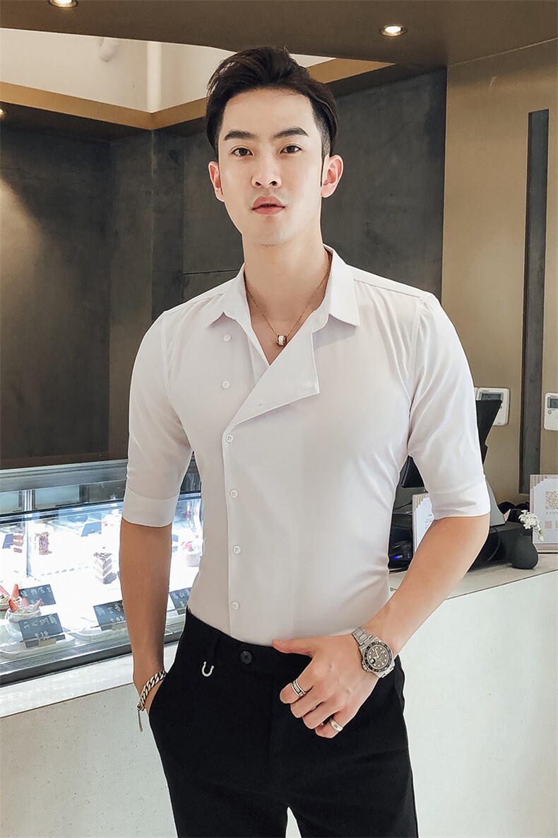 2021春夏款英伦风男个性偏门襟衬衫修身中袖夜店男衬衣102A-D465,男装衬衫,星座419（原A233）