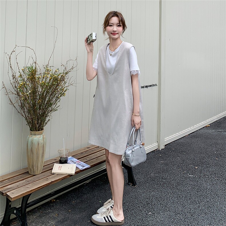 慵懒风蕾丝拼接T恤背心裙女2025夏季新款设计感连衣裙,女装连衣裙,维壹