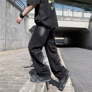 欧美高街vibe休闲百搭复古水洗oversize微喇牛仔长裤男RK220-P46图片