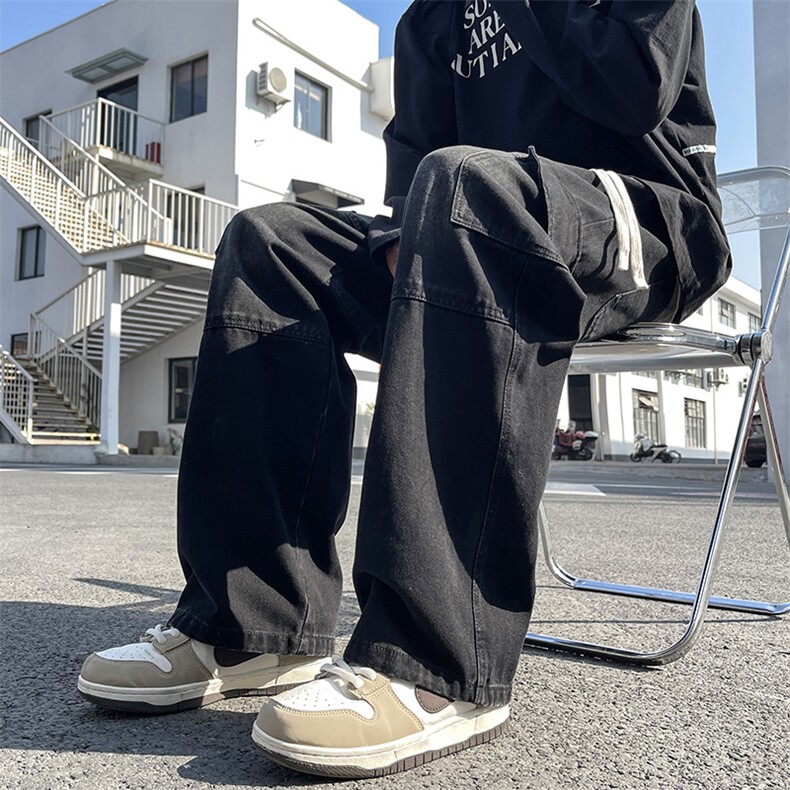 特批P50无差价春夏新款美式复古工装拼接口袋牛仔宽松直筒裤815,男装牛仔裤,星座1006