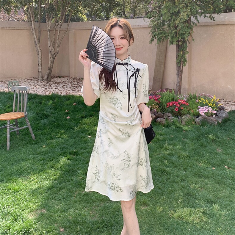 夏季新款优雅复古旗袍连衣裙修身显瘦支持退换货,女装连衣裙,灵力轩