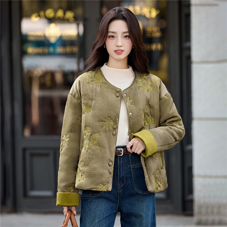 2025冬装新款优雅刺绣轻薄棉衣,女装棉衣/棉服,伊仟回
