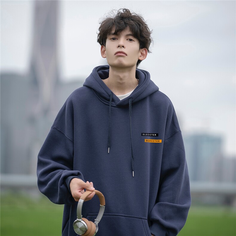 潮牌加厚连帽卫衣男简约休闲宽松ins加绒帽衫D328-WY23101-P65,男装卫衣,电商D328