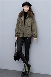 2021年冬季方领可脱掉时尚保暖大毛领加绒加厚派克服棉服棉衣图片