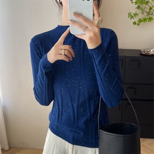 高级2025秋冬季新款半高领打底衫女修身内搭毛衣闪亮发光针织衫图片