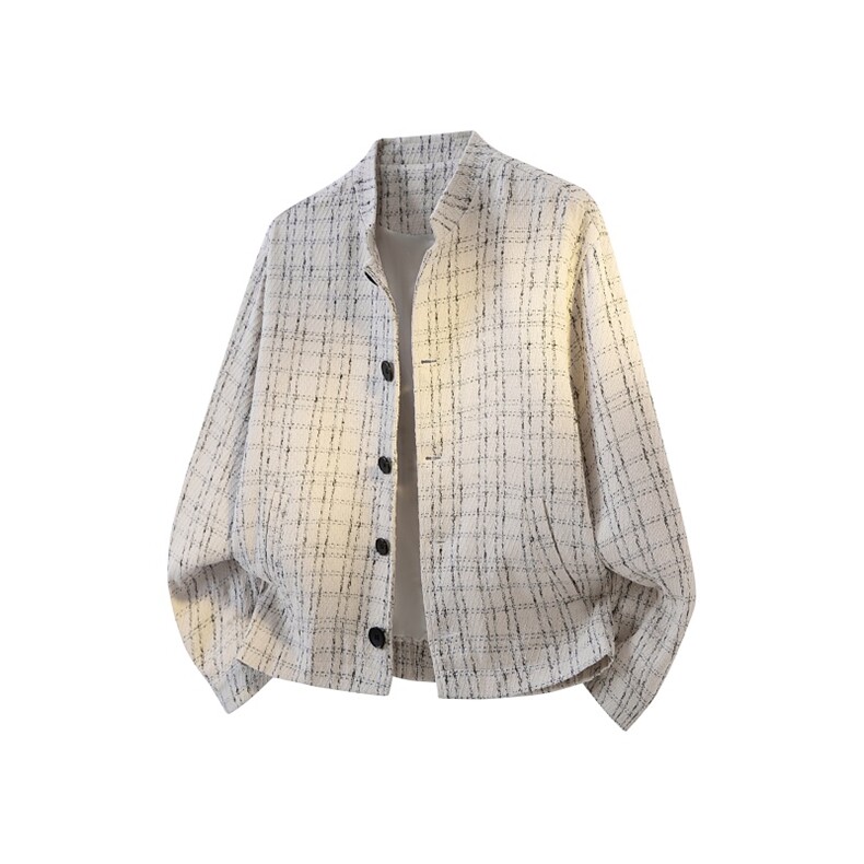 XF2623/P75春装小香风西服男短款夹克格子新中式西装痞帅立领外套,男装夹克,电商A141