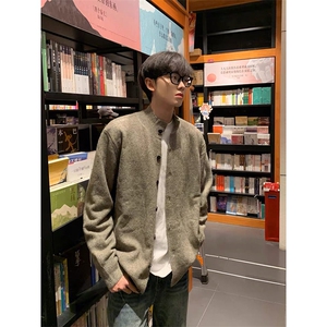 网图美式复古半高领毛衣男秋冬新款小众针织开衫外套-A2339TP52图片