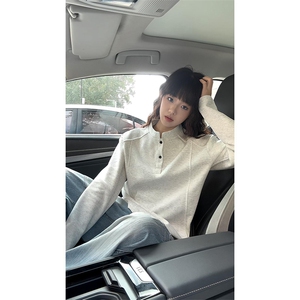 抖音得物品质美式高街重磅曼巴棉拼接cleanfit亨利领卫衣长袖T恤图片