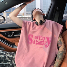 ！2025夏季新款情侣麂皮绒背心潮牌印花无袖T恤TLBX16特P18，男装T恤，电商B220