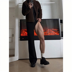 加厚毛呢西裤男秋冬cleanfit裤子直筒垂感微喇弯刀裤LK26600-P43，男装西裤，星座1008