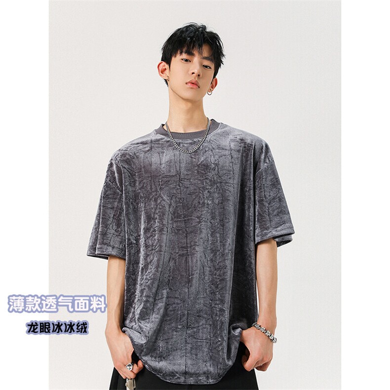 夏季潮流宽松龙眼冰冰绒薄款T恤韩版休闲痞帅上衣HY752TP30控48图片