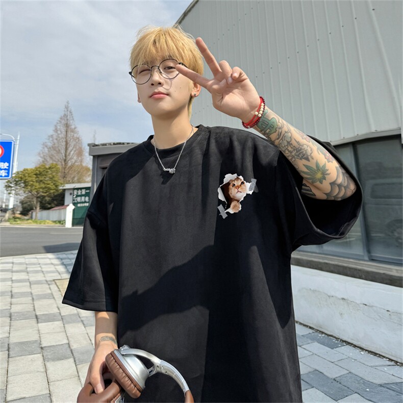 2024夏季新款麂皮绒圆领短袖T恤RT418-特P19控38,男装T恤,电商B370