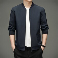 夹克2023春季潮流立领纯色夹克中年男士时尚休闲宽松上衣男装外套图片