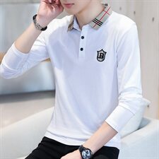 款5655长袖t恤男士薄款春秋季翻领宽松刺绣纯棉打底polo衫，男装T恤，电商D310（原电商305）
