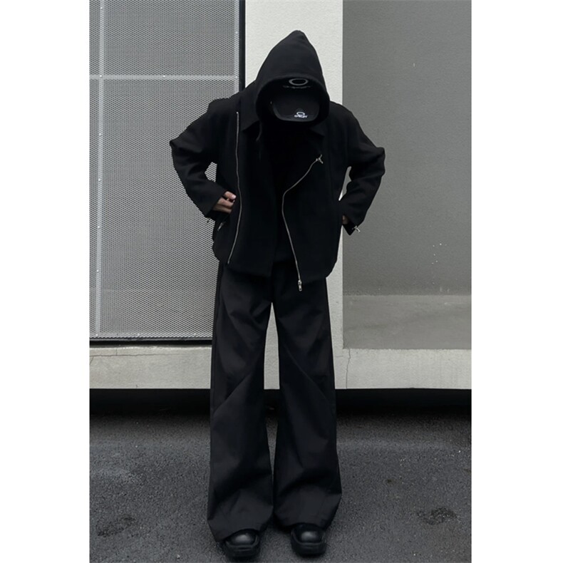 暗黑系毛呢短款夹克斜拉链解构设计感翻领外套DY193-P90,男装夹克,星座1213